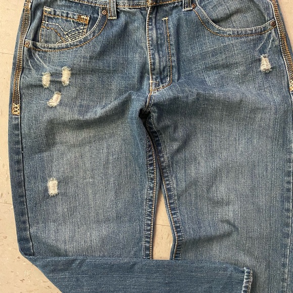 VTG Y2K basic code embroidered baggy distressed skater streetwear jeans 38/32 - Picture 11 of 12